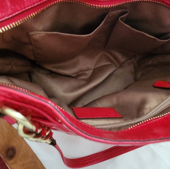 Coach Madison Juliette Satchel Diagonal Pleated Glossy Red Patent Leather F21304 - Picture 6 of 10